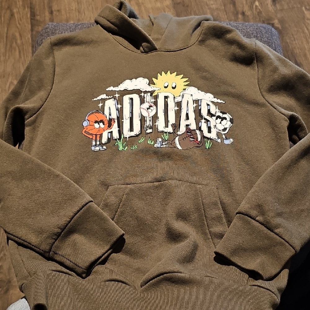 Adidas Sweatshirt Hoodie Khaki Brown Boy Size 8 Small Outerwear Sports Football